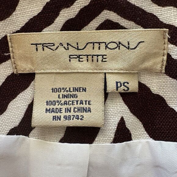Transitions Suit Jacket Womens PS Zebra Stripe Black/White Preppy Boardroom Chic - Picture 3 of 6